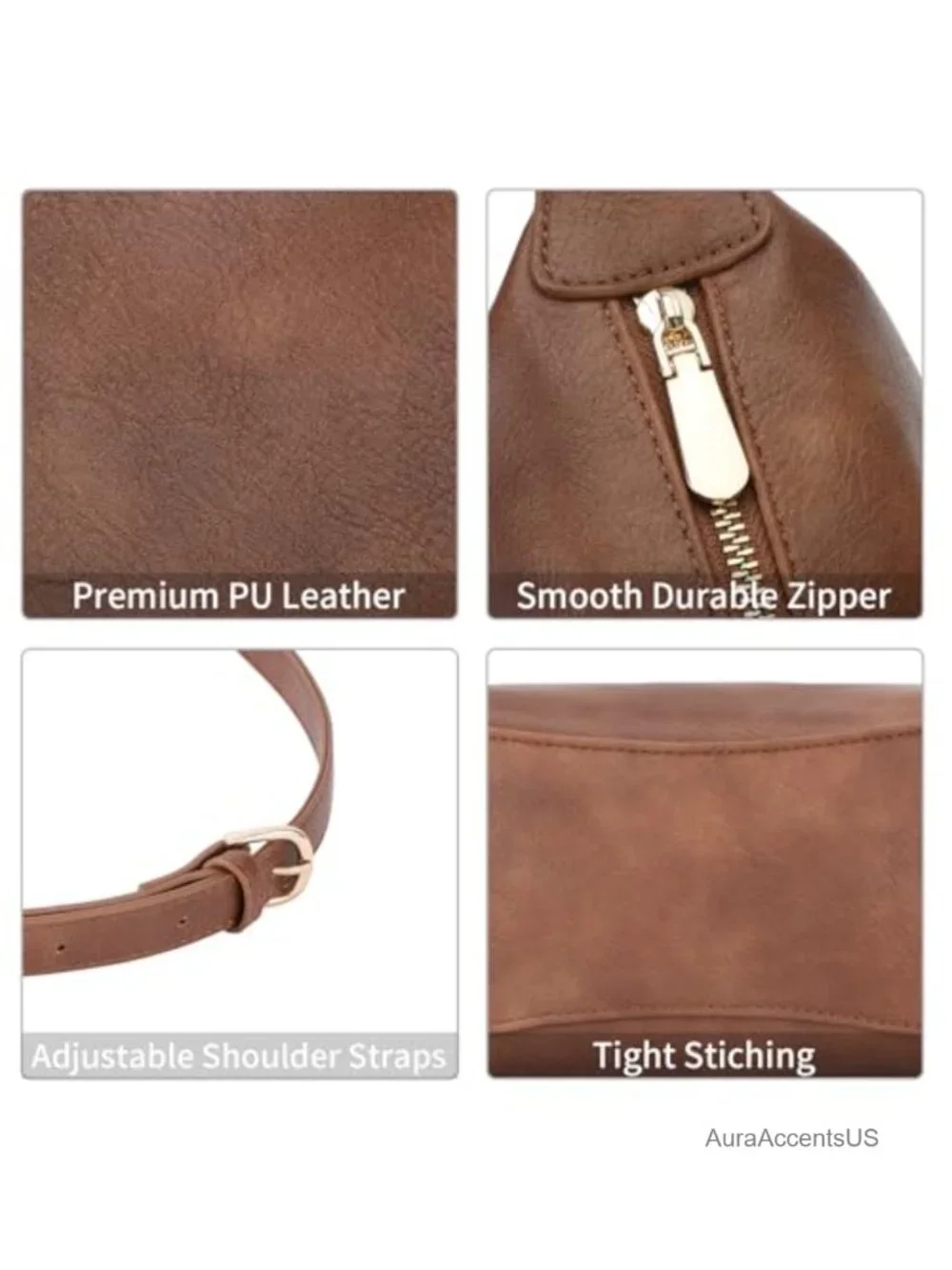 Faux Leather Hobo Handbag with Adjustable Crossbody Strap, Large Capacity Tote